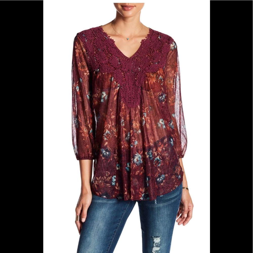 Vintage America Floral Sheer Top